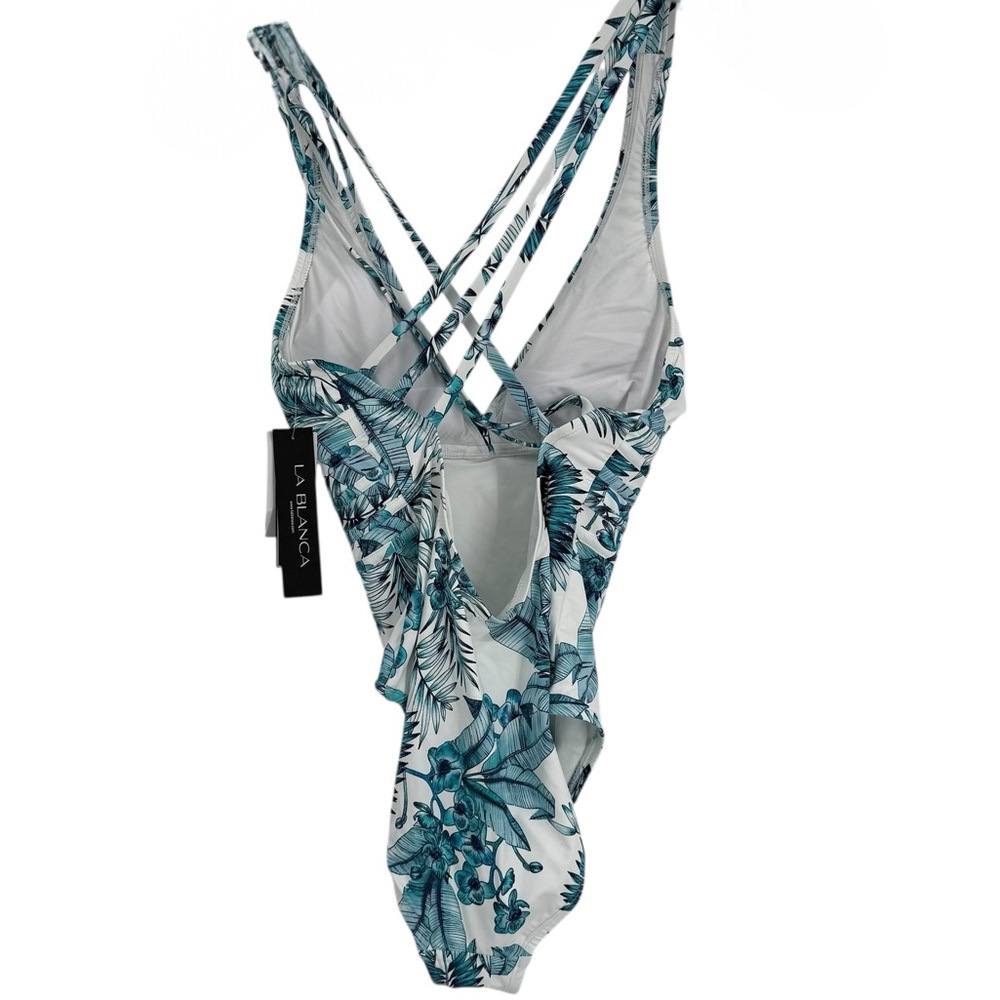 La Blanca One Piece Swimsuit Size 12 NWT Strappy Tropical Leaf Tummy Control - Picture 2 of 11